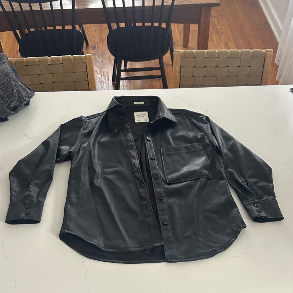 Black Leather Shirt Jacket